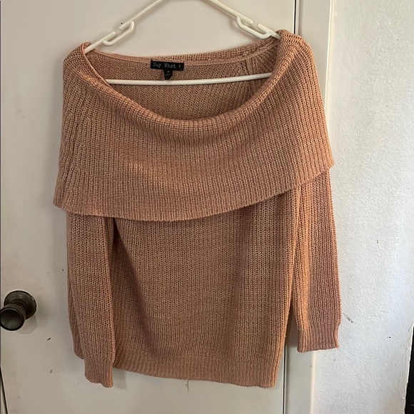Say What? Tan Off-the-Shoulder Sweater Medium - Picture 1 of 7